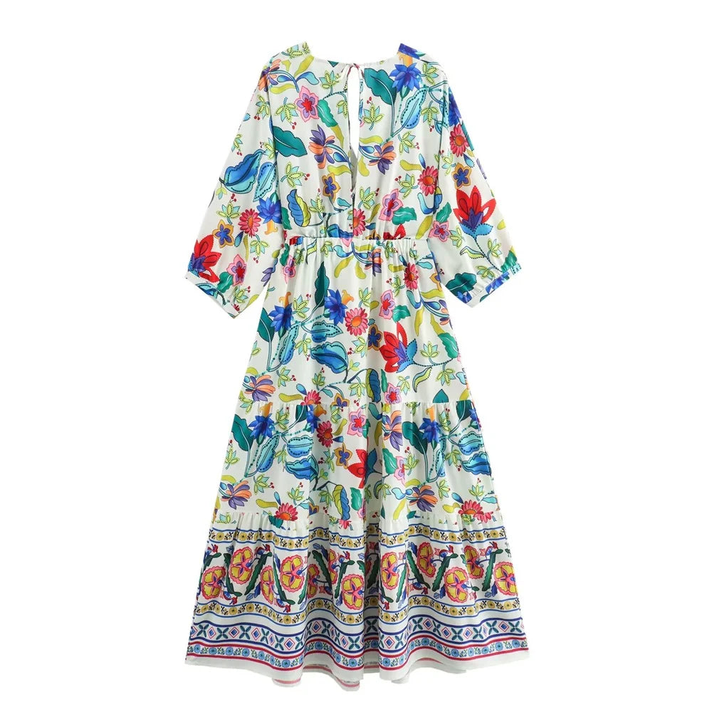 Merche - Kleid - Figurbetont - V-Ausschnitt - Floral - Herbst