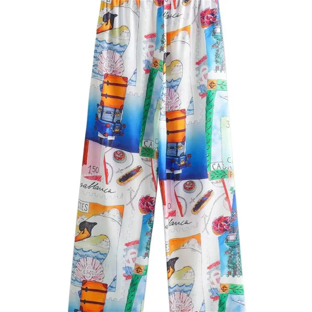 Merche - Outfit-Sets - Polyester - Lange Polo-Ärmel - Weite Hosen - Sommer