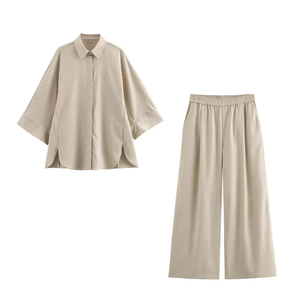 Merche - Outfit-Sets - Polyester - Polo Lange Ärmel - Weite Hosen - Sommer
