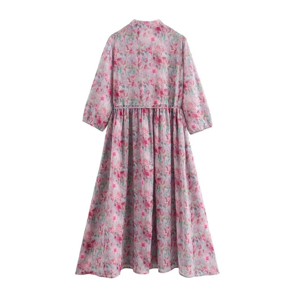 Merche - Kleid - Polyester - Halbarm - Schnürung - Blumen - Sommer