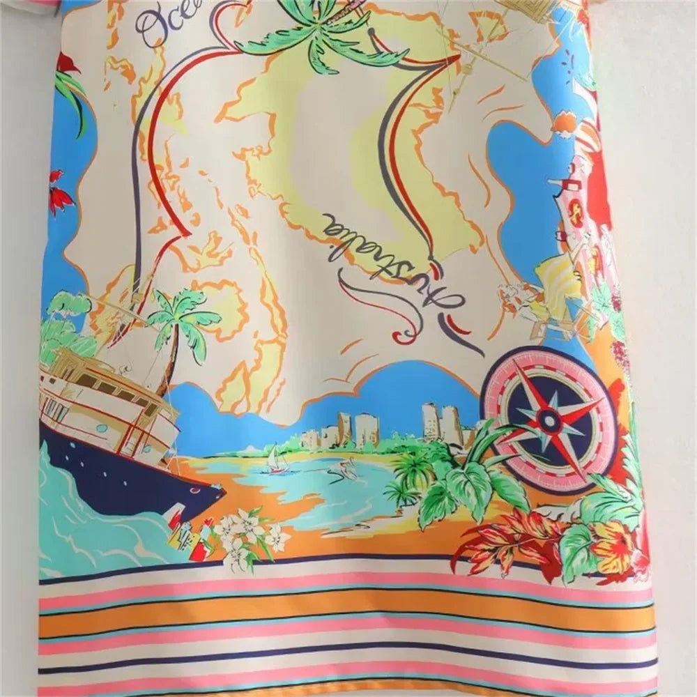 Merche Kleid - Casual - Rundhalsausschnitt Druck mit Gürtel - Alle Jahreszeiten