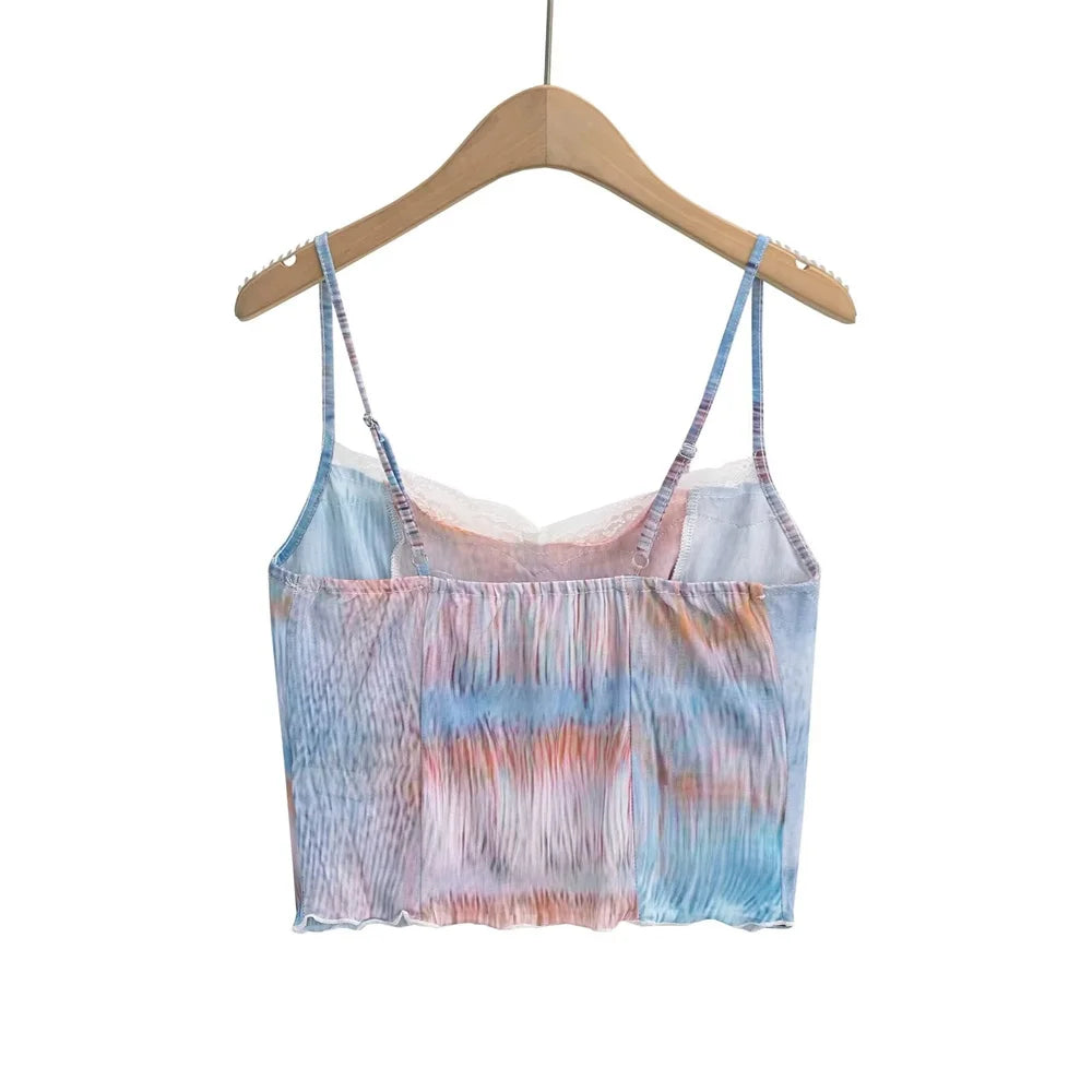 Merche Top - Slim Fit Hängend - Spitze Mesh Bedruckt - Sommer