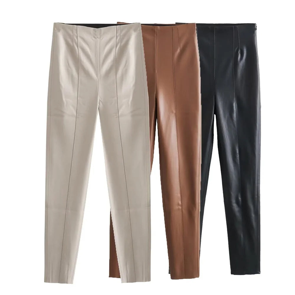 Merche - Mode Casual Slim Fit Kunstleder Hohe Taille Hosen - Alle Jahreszeiten