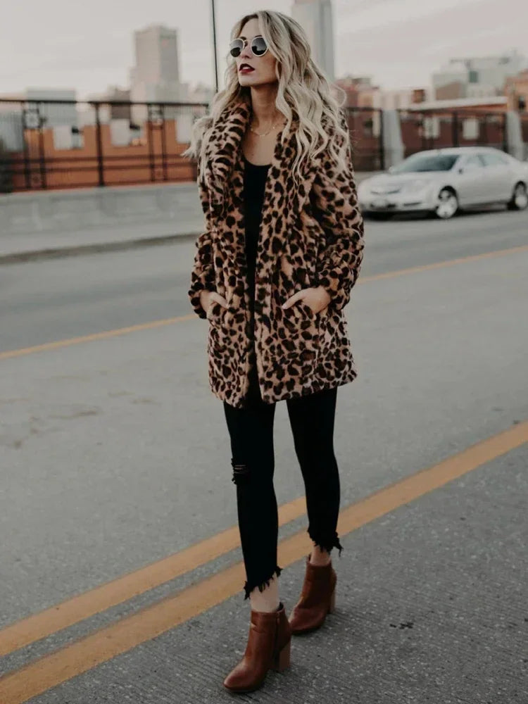 WW | Warmer Langärmelig Flauschig Leopard Druck Mantel