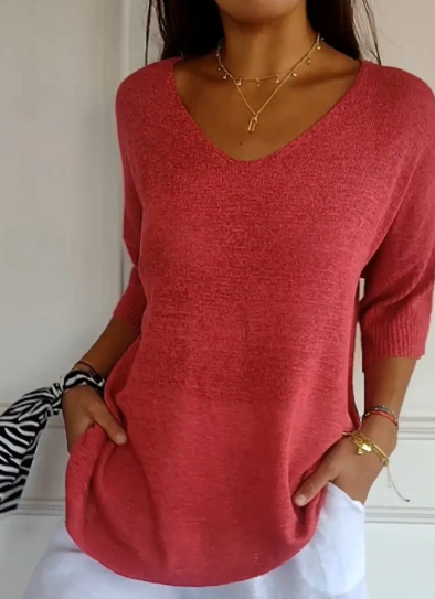 Merche Einfarbiger Strickpullover mit V-Ausschnitt