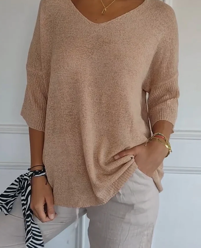 Merche Einfarbiger Strickpullover mit V-Ausschnitt