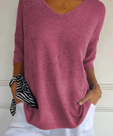 Merche Einfarbiger Strickpullover mit V-Ausschnitt
