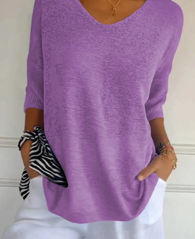 Merche Einfarbiger Strickpullover mit V-Ausschnitt