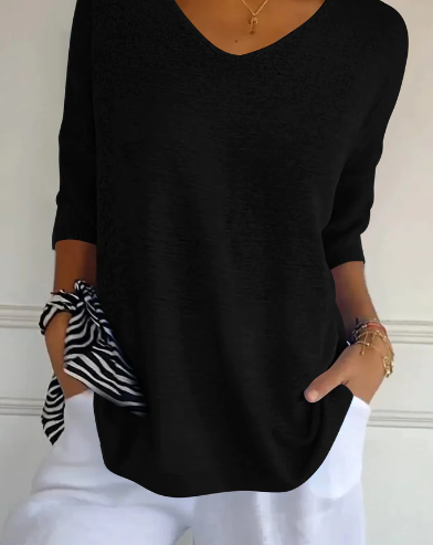 Merche Einfarbiger Strickpullover mit V-Ausschnitt