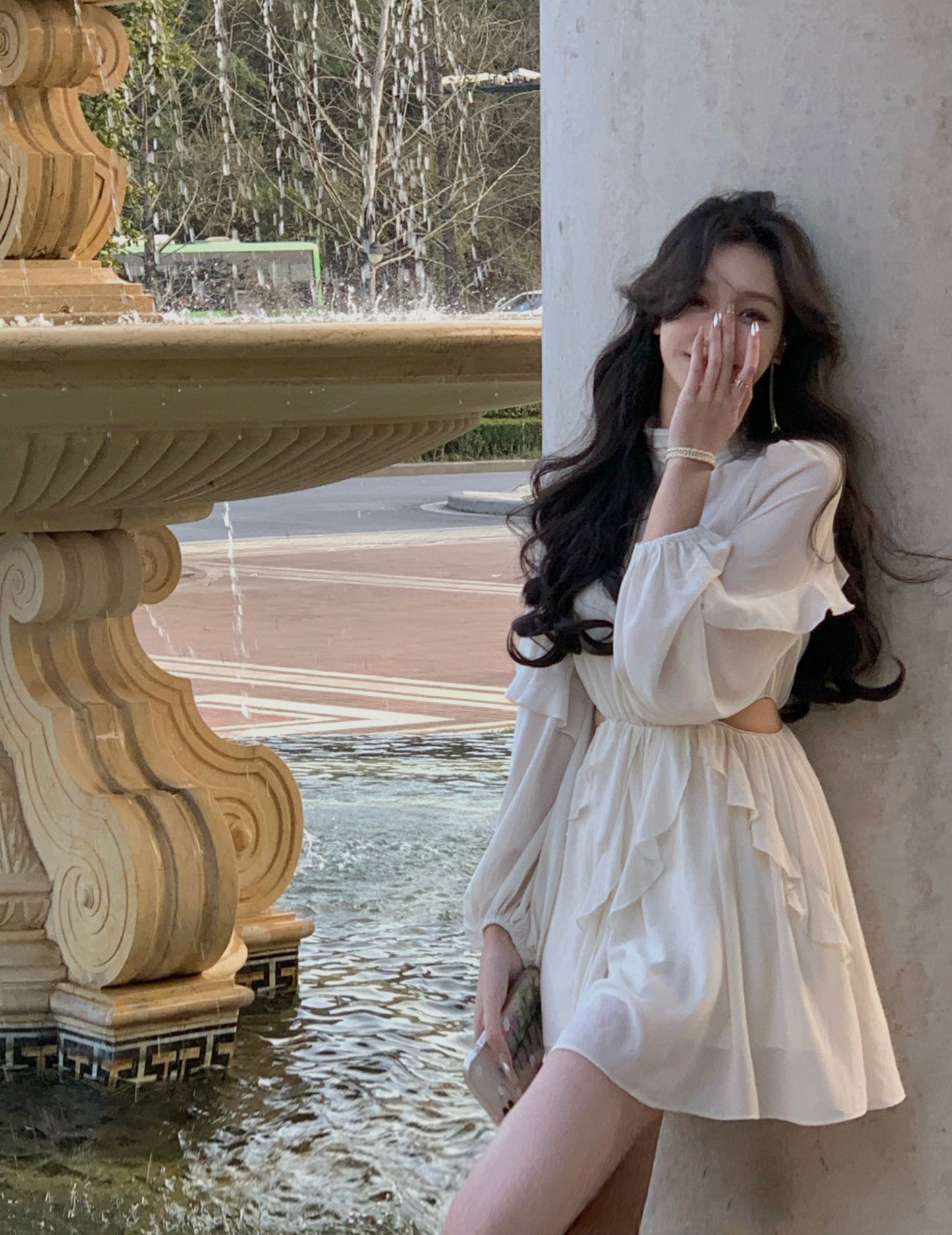Chiffon Mini Kleid in Weiß