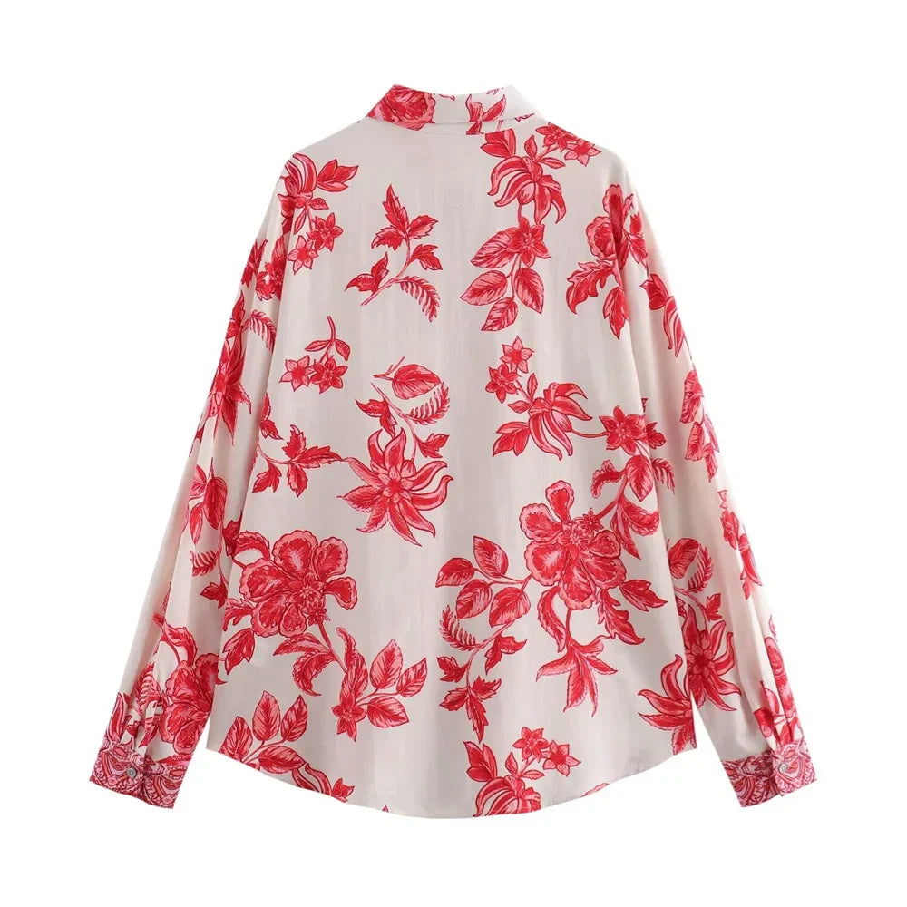 Merche - Hemd & Rock Set - Blumenmuster - Hohe Taille Leinen - Sommer