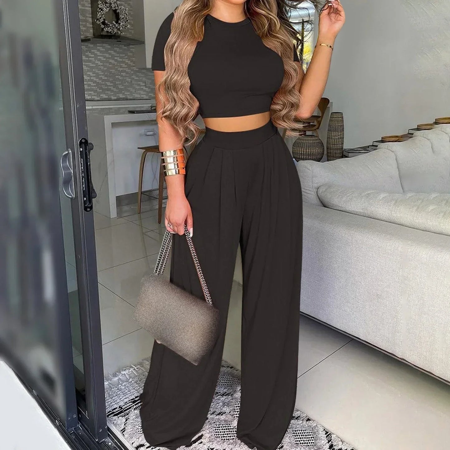 Merche Schlankes Oberteil und weite Hose im Set modischer Sommerlook