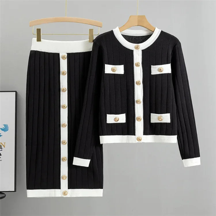 Merche Retro inspiriertes Set mit Strickmuster und knielangem Rock