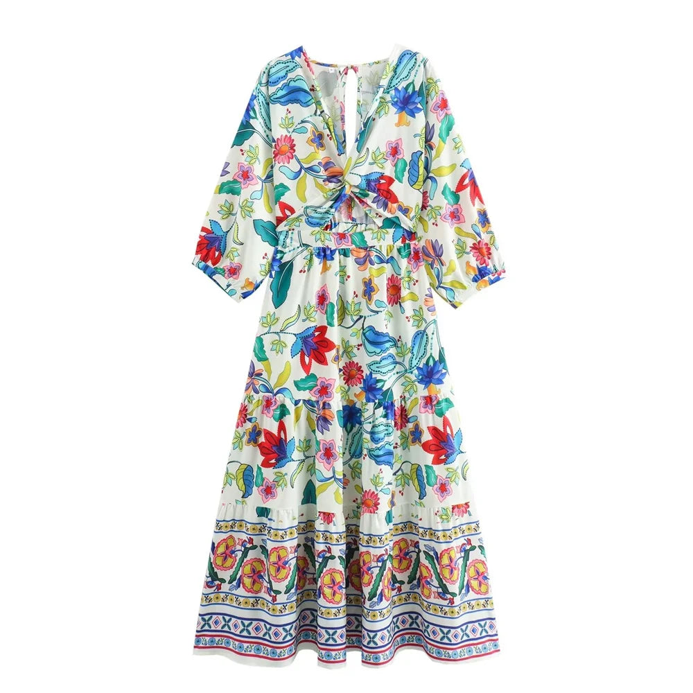Merche - Kleid - Figurbetont - V-Ausschnitt - Floral - Herbst