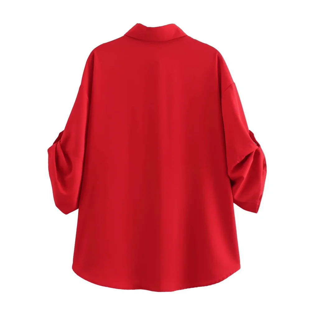 Merche - Outfit-Sets - Polyester - Hemd mit Seidenstruktur - Hose mit hoher Taille - Herbst