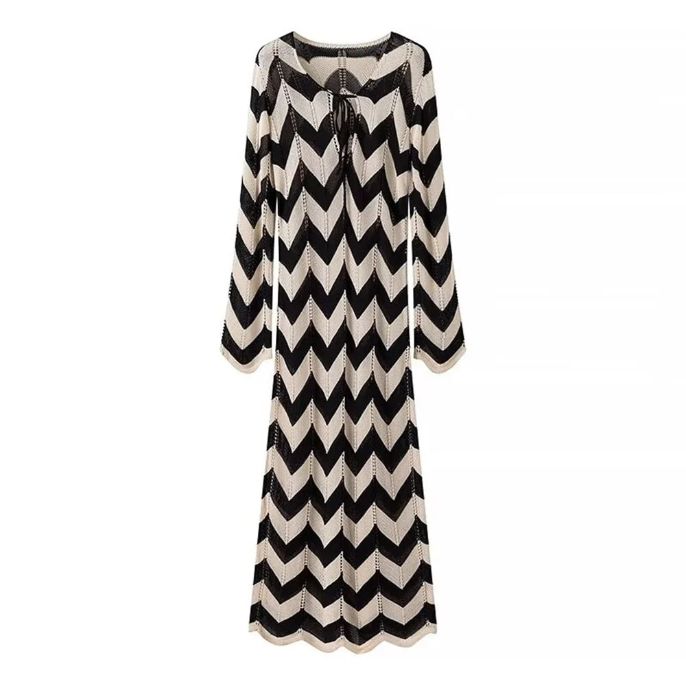 Merche - Maxikleid - Polyester - Slimming Wave Striped Knitted - Herbst