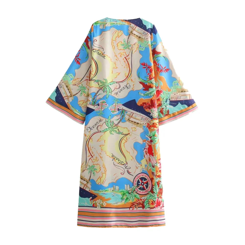 Merche Kleid - Casual - Rundhalsausschnitt Druck mit Gürtel - Alle Jahreszeiten