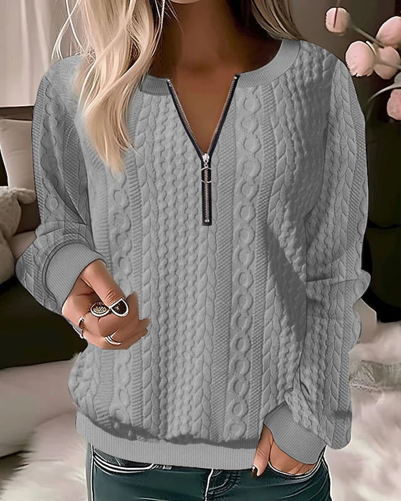 Merche - Sweatshirt - Rundhalsausschnitt Reißverschluss Dekor - Chic Loose Fit - Herbst