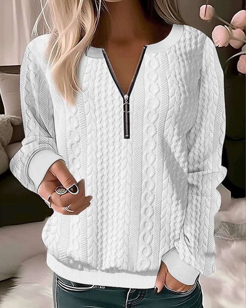 Merche - Sweatshirt - Rundhalsausschnitt Reißverschluss Dekor - Chic Loose Fit - Herbst