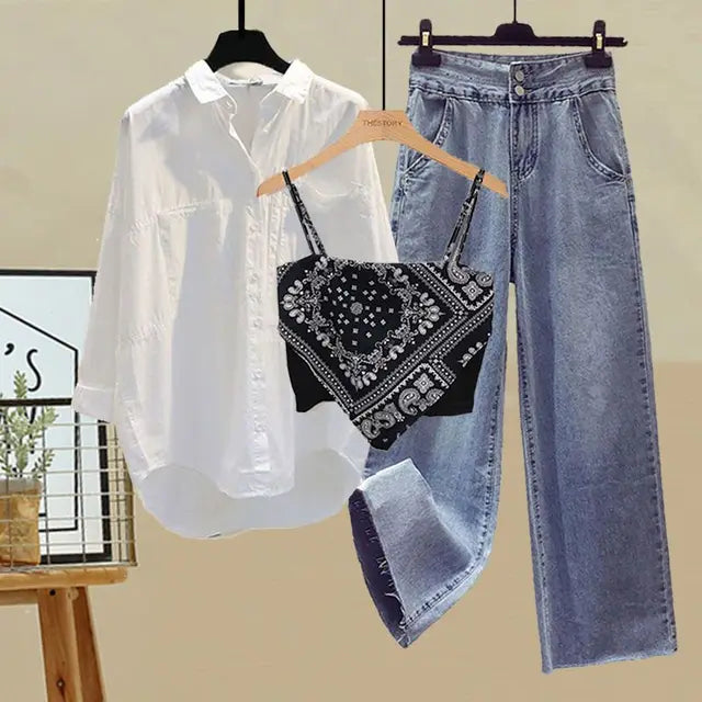 Merche size skjorta med jeans med hög midja sommar streetwear ser