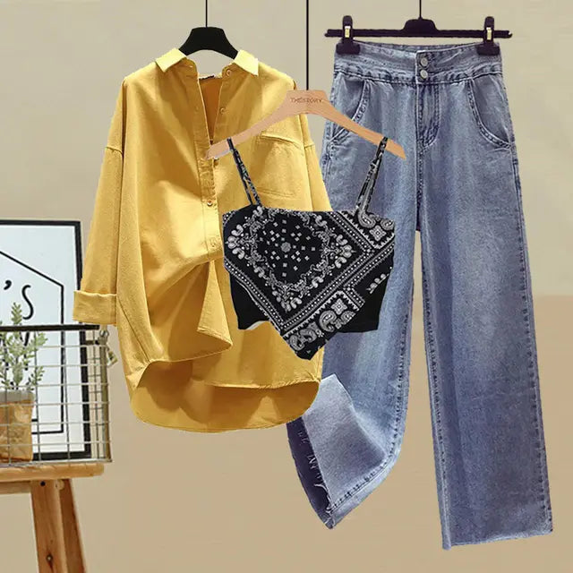 Merche size skjorta med jeans med hög midja sommar streetwear ser
