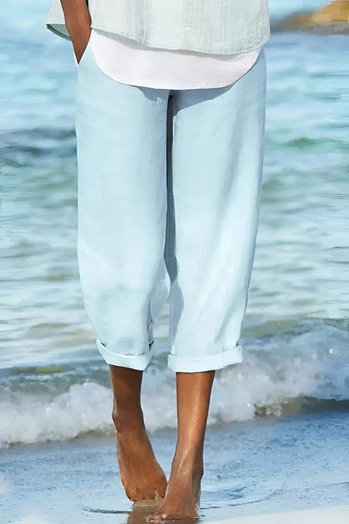 Merche Capri Hosen Damen Gelb Leinenmix - Leicht, Atmungsaktiv, Wasserabweisend