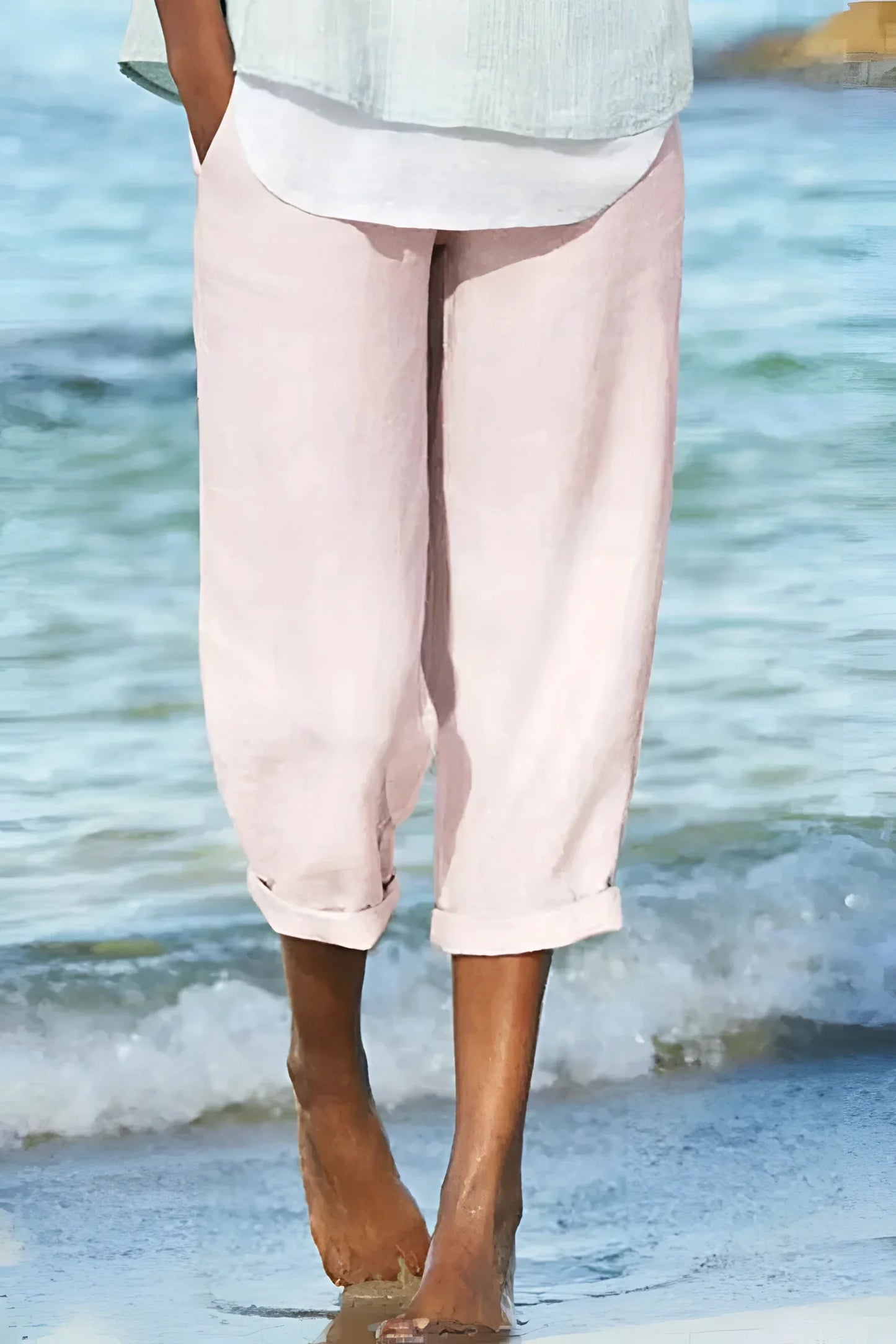 Merche Capri Hosen Damen Gelb Leinenmix - Leicht, Atmungsaktiv, Wasserabweisend
