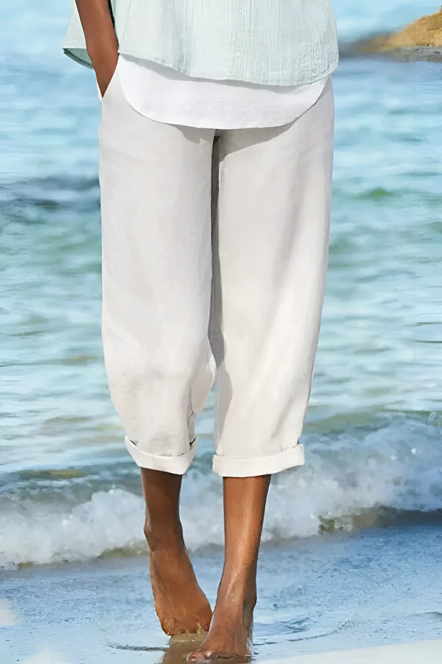 Merche Capri Hosen Damen Gelb Leinenmix - Leicht, Atmungsaktiv, Wasserabweisend