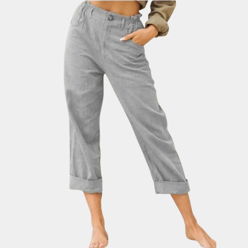 Merche Damen Leinenhosen Hoch Taille - Sommer Leicht Atmungsaktiv