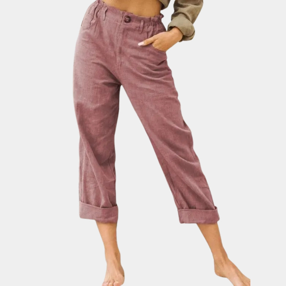 Merche Damen Leinenhosen Hoch Taille - Sommer Leicht Atmungsaktiv