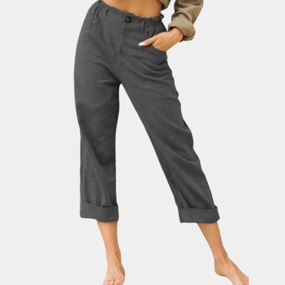 Merche Damen Leinenhosen Hoch Taille - Sommer Leicht Atmungsaktiv