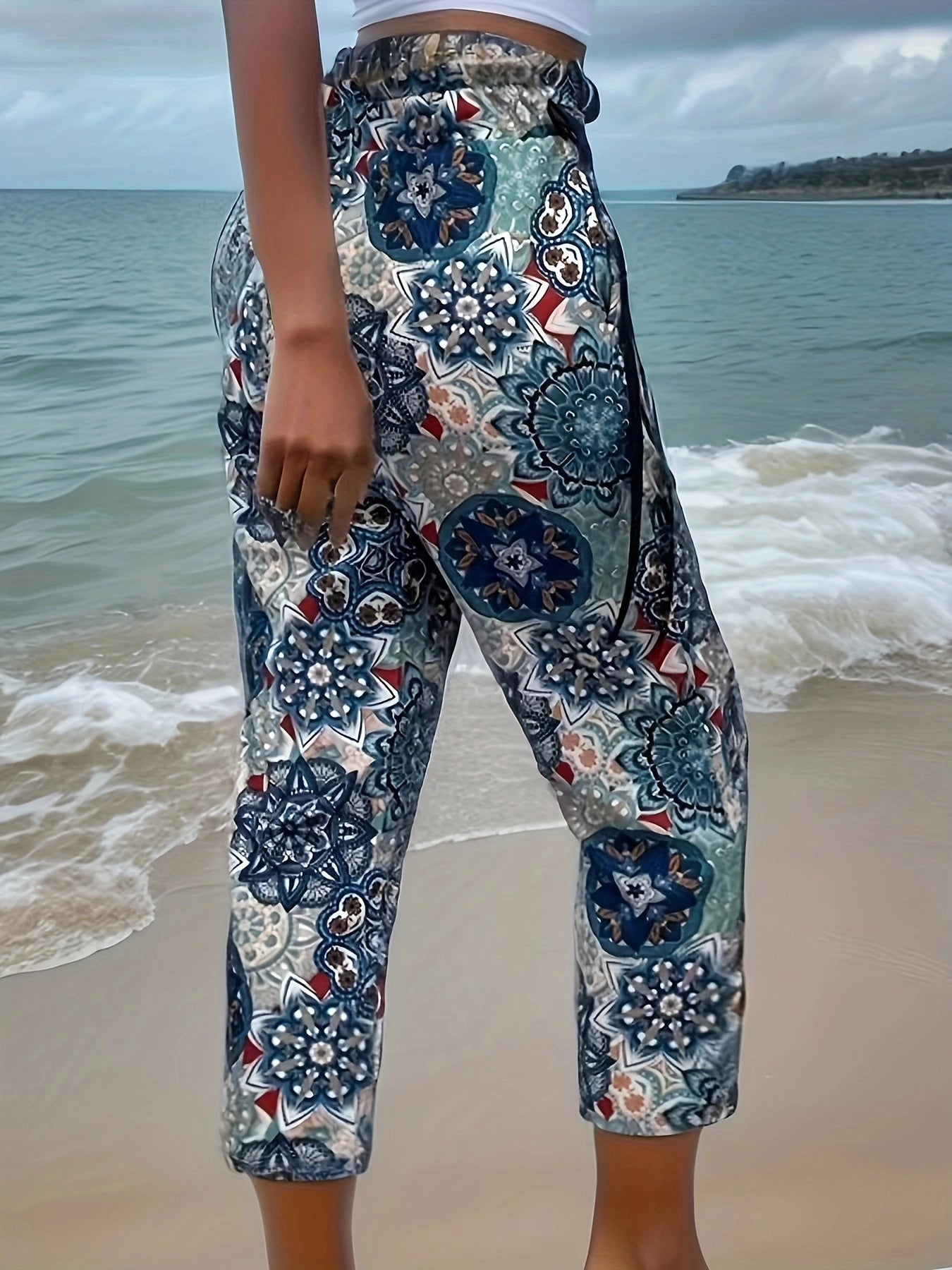 Merche Print Culottes - Florale Elastische Taille Sommerhosen Damen