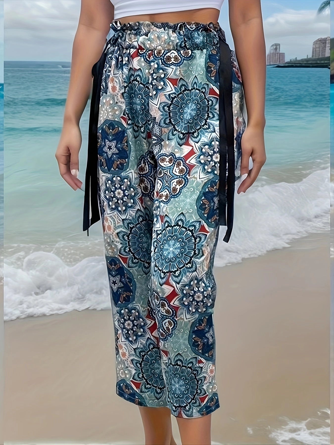 Merche Print Culottes - Florale Elastische Taille Sommerhosen Damen