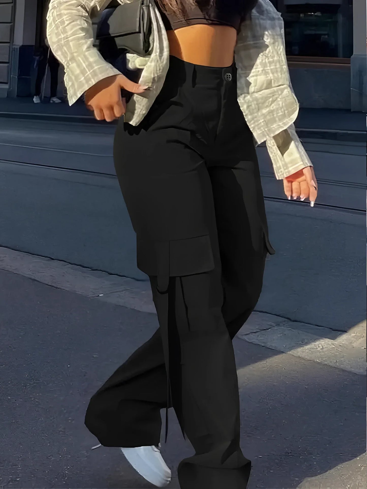 Merche High-Waist Cargo Hose Schwarz - Trendige Streetwear Hosen