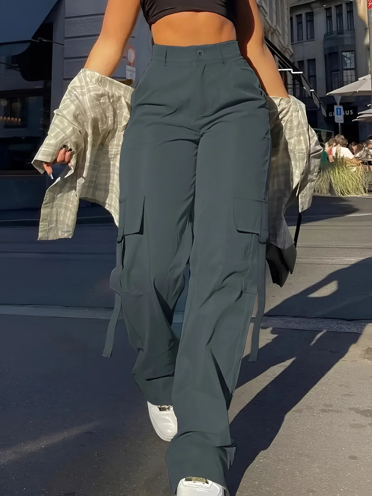 Merche High-Waist Cargo Hose Schwarz - Trendige Streetwear Hosen