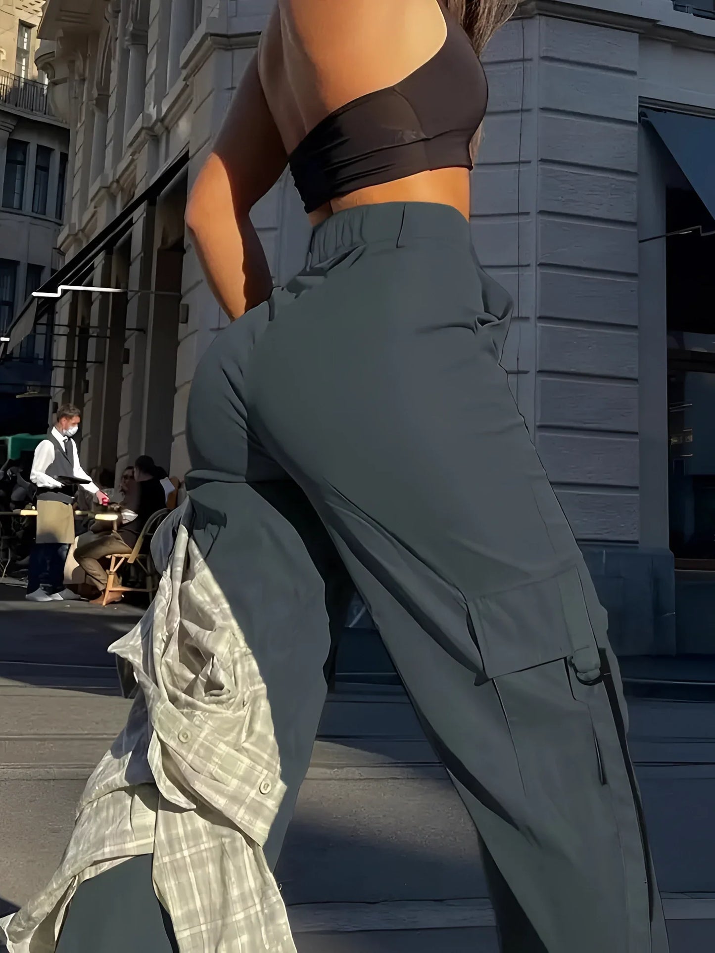 Merche High-Waist Cargo Hose Schwarz - Trendige Streetwear Hosen