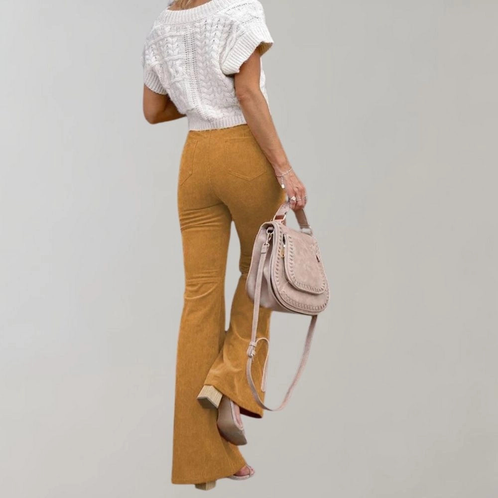Merche Tan Cordhosen Schlaghosen Hochgeschnitten Retro-Chic