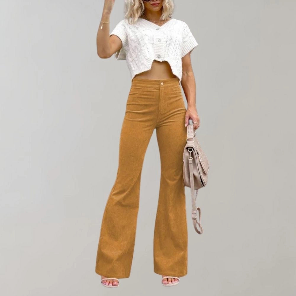 Merche Tan Cordhosen Schlaghosen Hochgeschnitten Retro-Chic