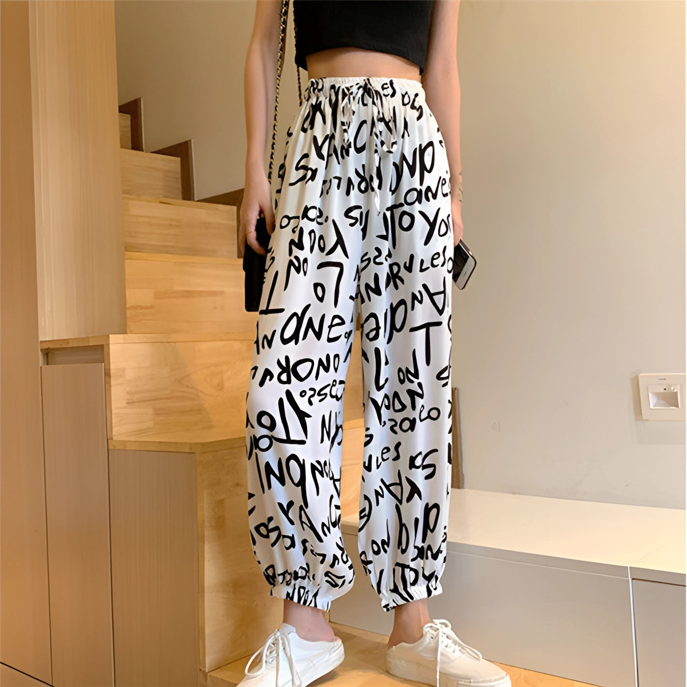 Merche Print Weite Hosen - Urban Schwarz & Weiß Streetstyle