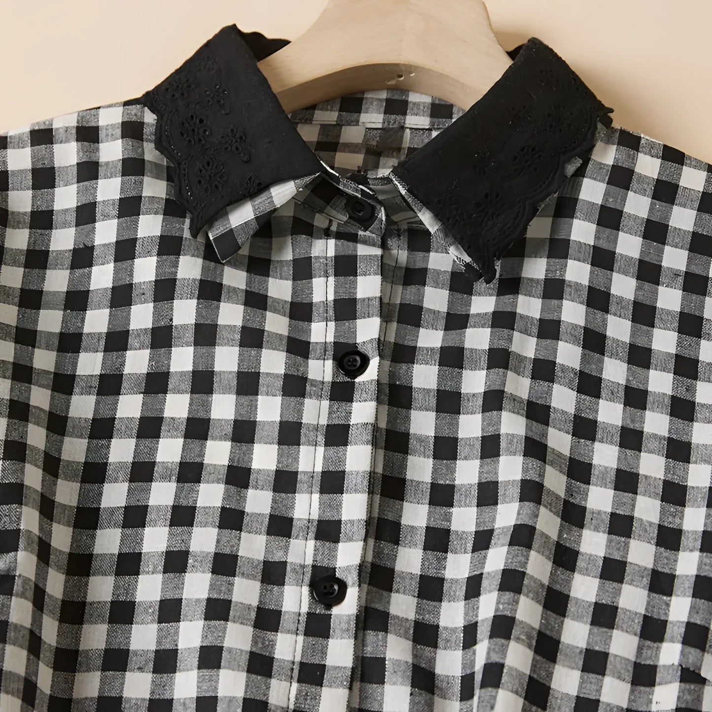 Merche-Weiß Karierter Gingham-Kleider mit Kunstfellmanschetten