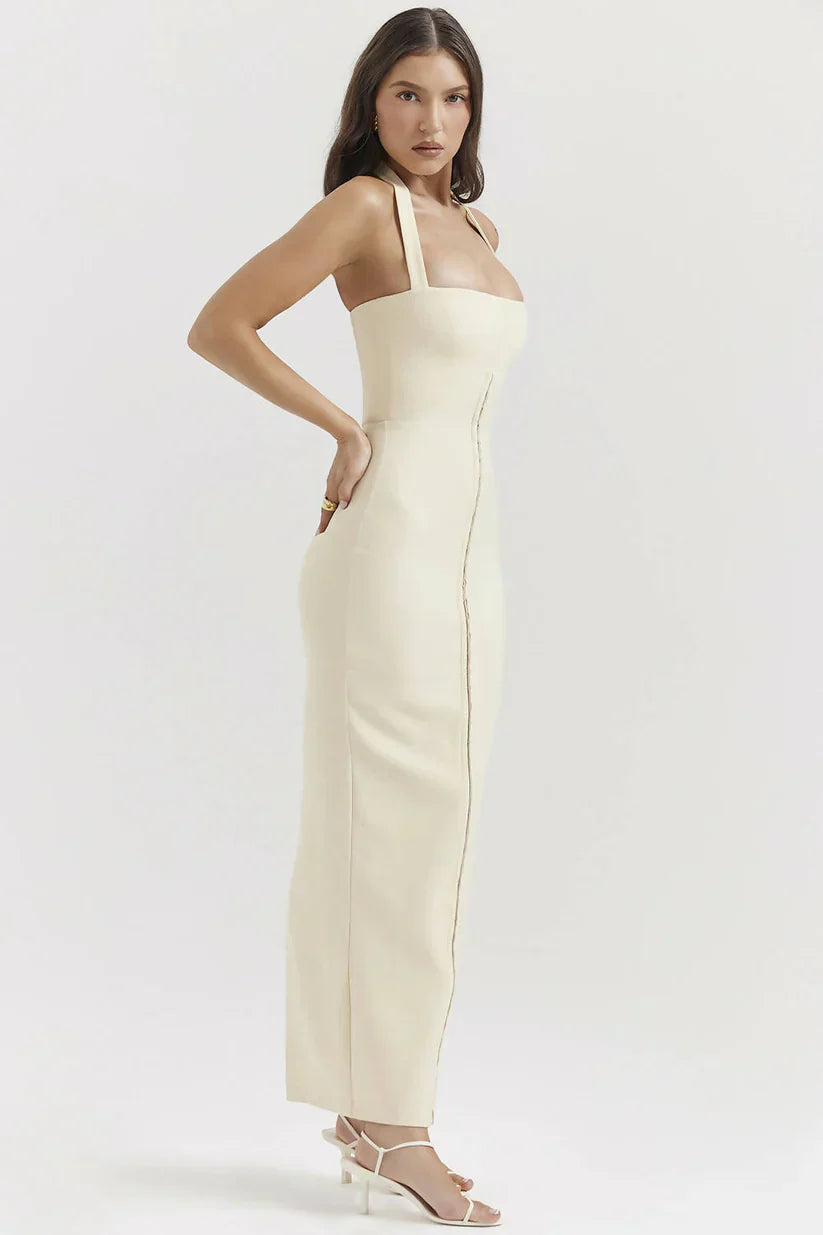 mia ecru halterneck maxikleid