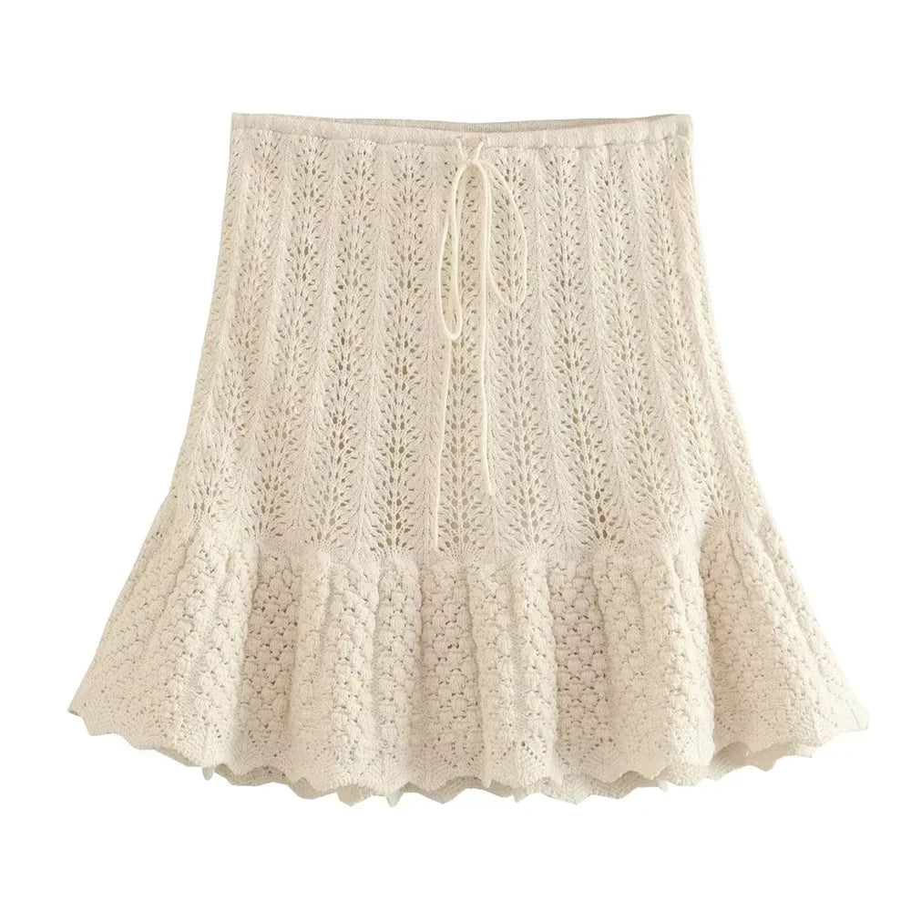 Merche Freizeit-Set mit ärmellosem Strick-Top und weitem Rock