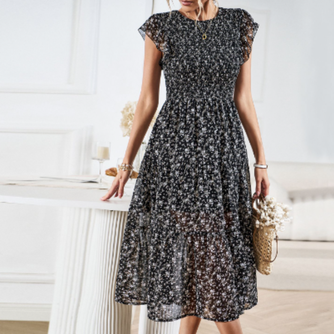 Kleid mit Blumenmuster und Rüschenbesatz