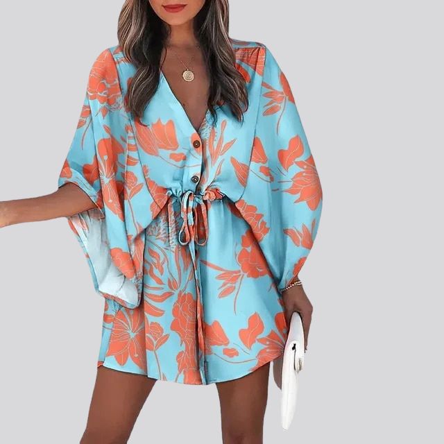 Boho-Hemdkleid mit V-Ausschnitt und Blumendruck