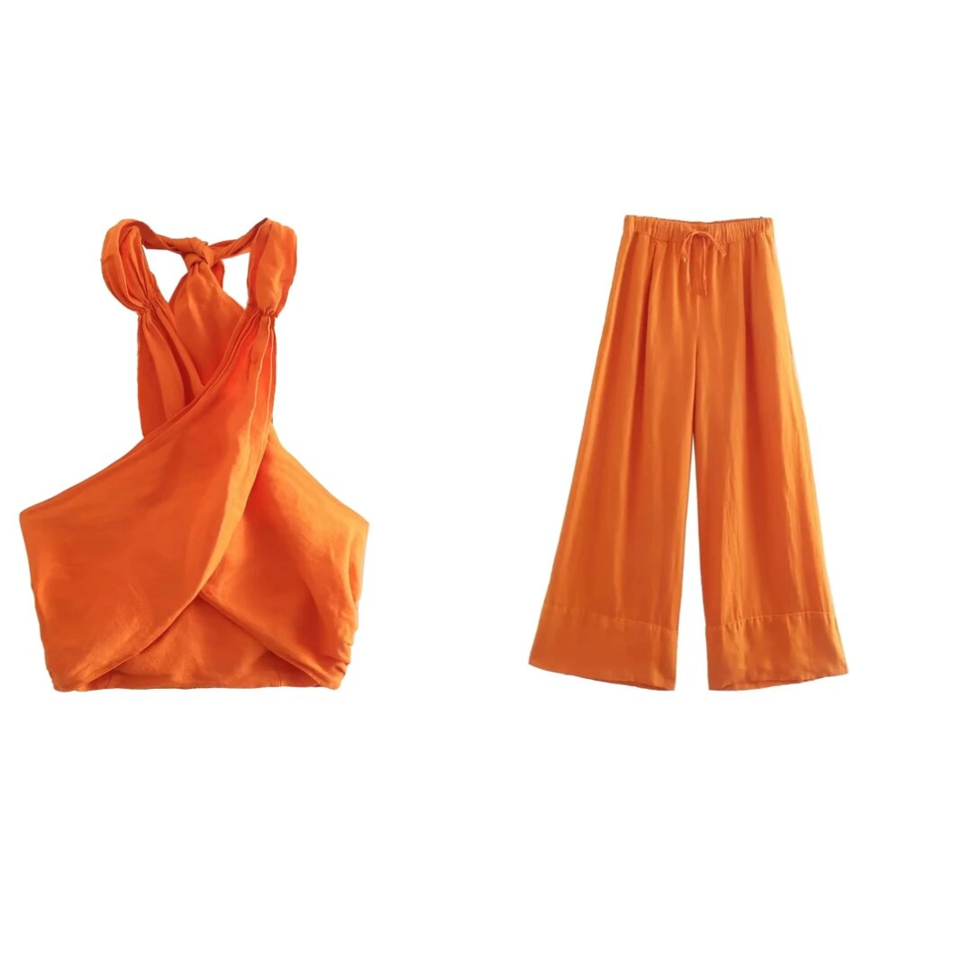 Merche Carved zurück mit breiten Hosen casua Set in Farbe perfekt für summe