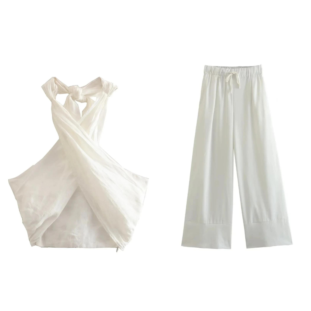 Merche Carved zurück mit breiten Hosen casua Set in Farbe perfekt für summe