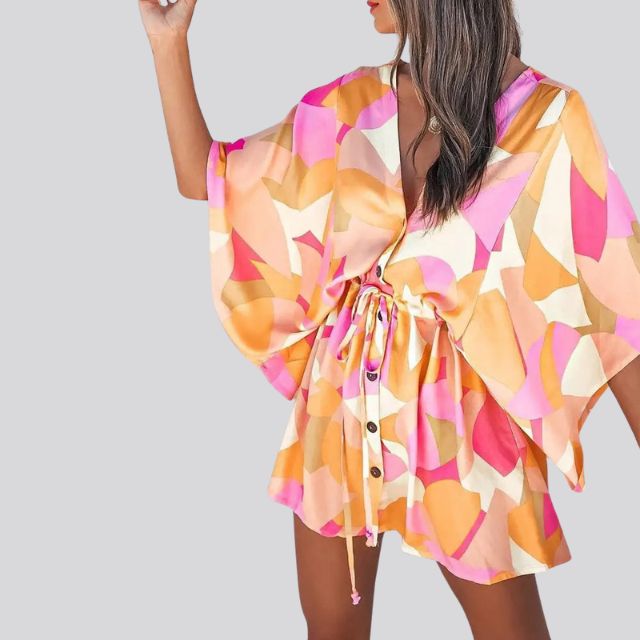 Boho-Hemdkleid mit V-Ausschnitt und Blumendruck