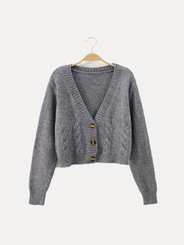 WW | Warmer Gekürzt Strickjacke Mit Langen Ärmeln Und Knöpfen