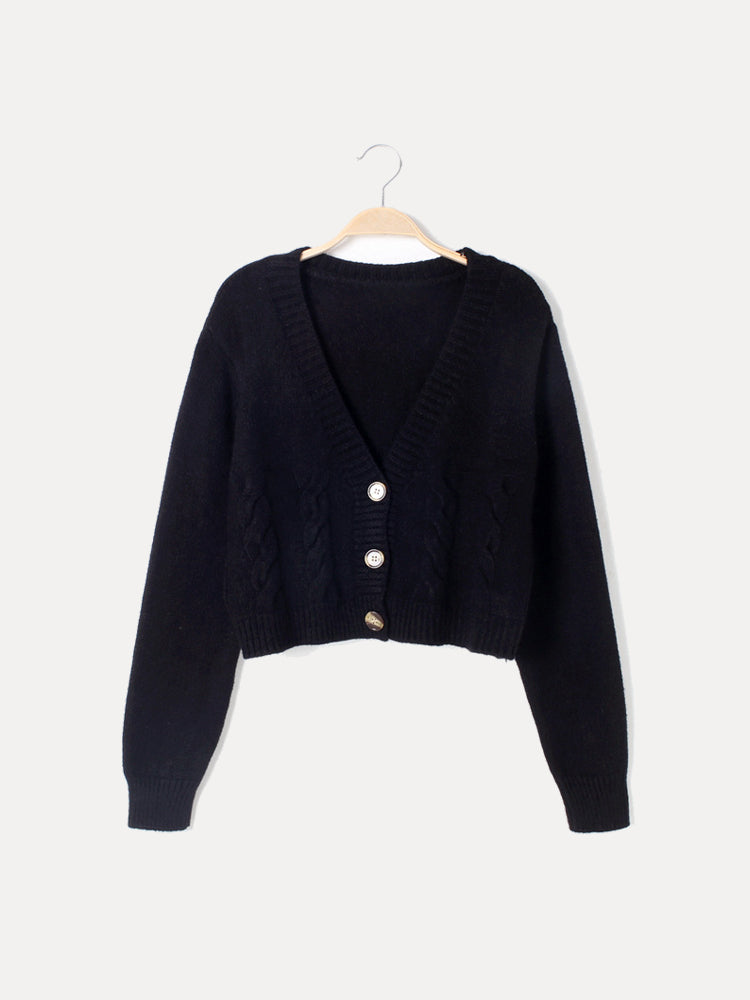 WW | Warmer Gekürzt Strickjacke Mit Langen Ärmeln Und Knöpfen