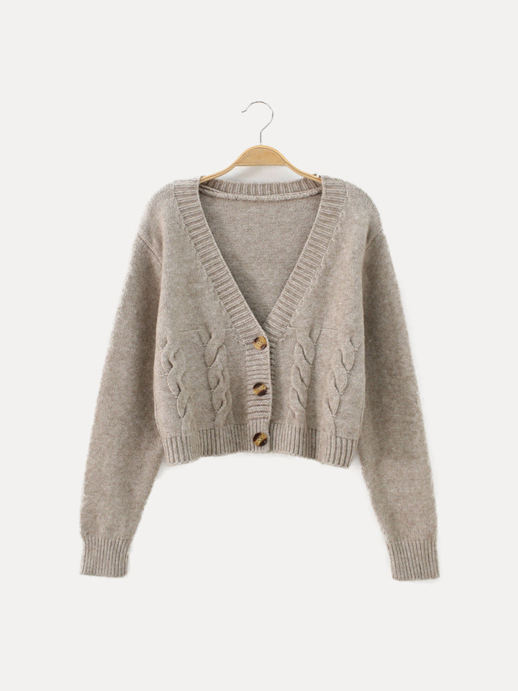 WW | Warmer Gekürzt Strickjacke Mit Langen Ärmeln Und Knöpfen